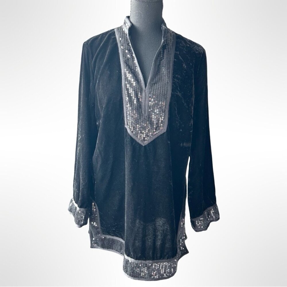 Nygard Collection Black Velvet Squince Tunic